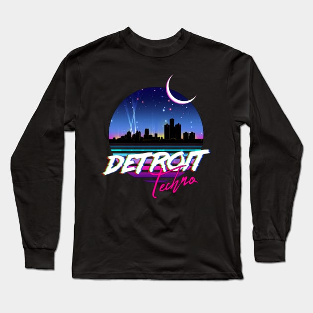 DETROIT TECHNO - Retro 80s Design Long Sleeve T-Shirt by forge22